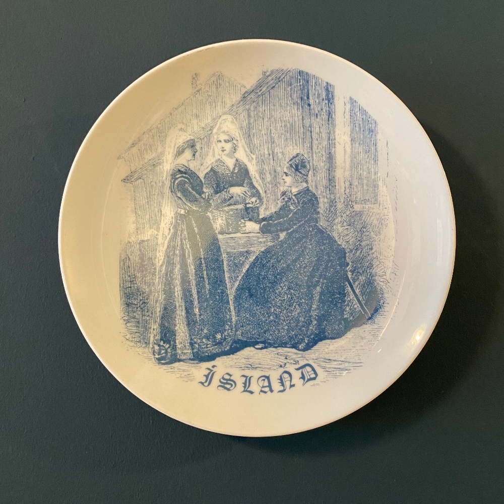Vintage Blue and White Icelandic Souvenir Plate - Made in Iceland